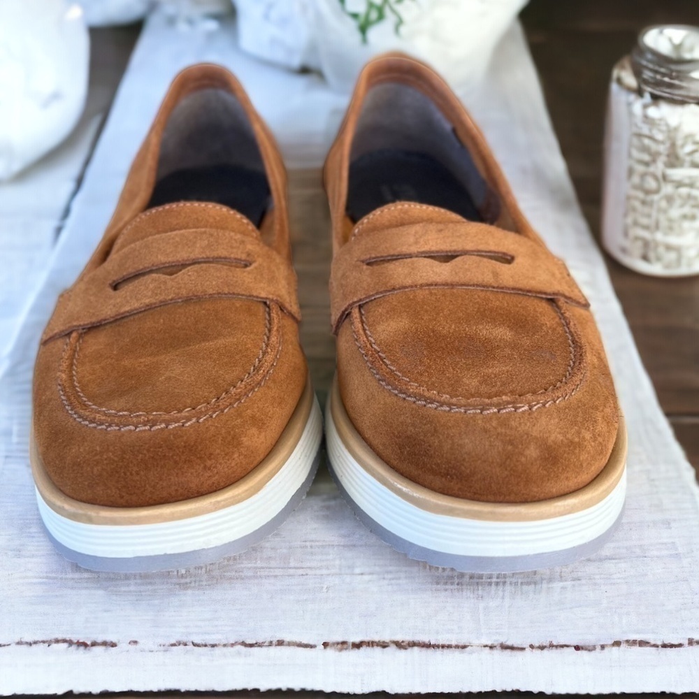 Annabella Suede Leather Penny Loafers Women's Size 7.5 Euro 39 Tobacco Color - Picture 2 of 11